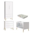 Ver imagem 1 de Quarto de Bebê 2 Portas e Cômoda Gaveteiro Theo Branco Pés Madeira Natural com Colchão Gazin – Relle