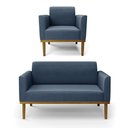 Ver imagem 1 de Sofá Namoradeira com Poltrona Base de Madeira Fixa Castanho Marisa Suede Azul Marinho - D'Rossi