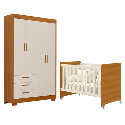 Jogo de Quarto Infantil Guarda Roupa Zaki e Berço Evolution Areia Fosco/savana - Reller Móveis