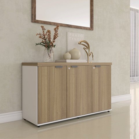 Armário para Escritório com 3 Portas com Chave 121,5cm PE40 Marrom e Branco