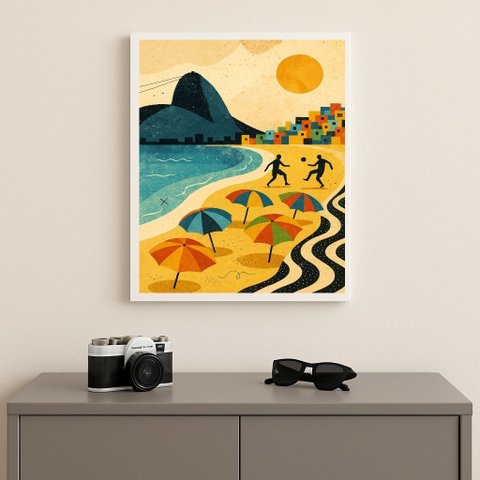 Quadro Arte Rio de Janeiro Praia Favela 24x18cm Mold Branca