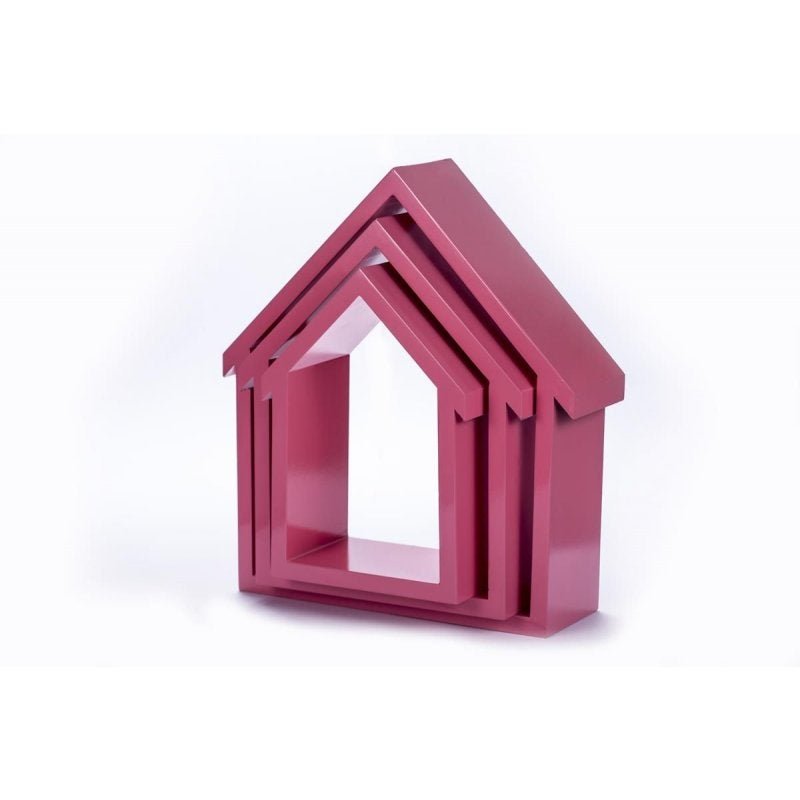 Kit com 3 nichos casinha decorativos MDF casinha trio cor Rosa