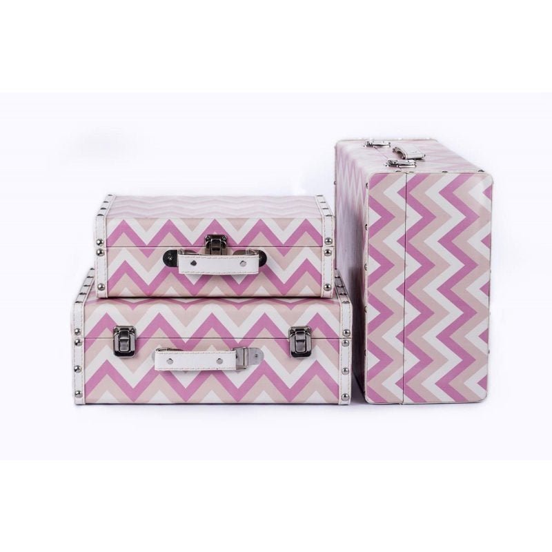 Conjunto de malas organizadoras decorativas maleta vintage chevron rosa