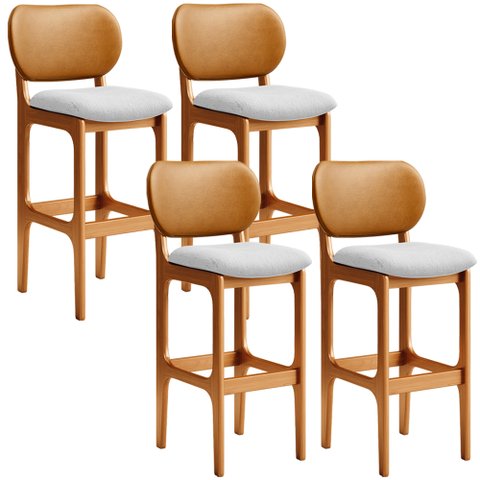 Kit 4 Banquetas Alta Bar Cozinha Jantar Betta L02 Imbuia Couríssimo Whisky Linho Cinza - Lyam