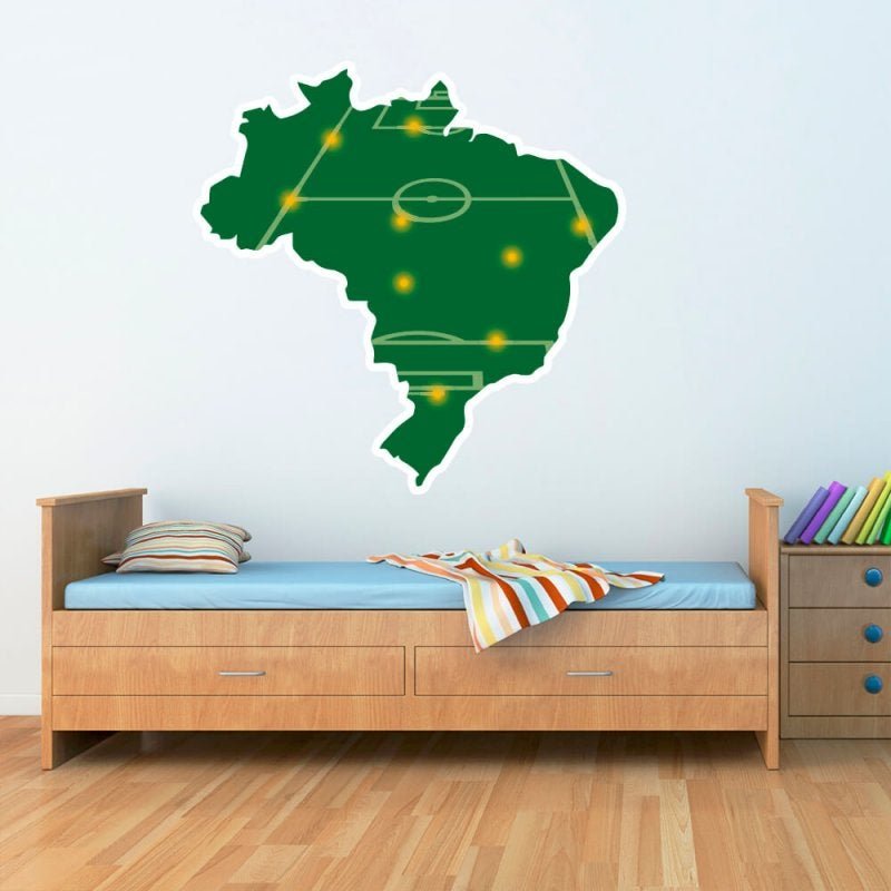 Adesivo de Parede Mapa Brasil Futebol Campo Copa