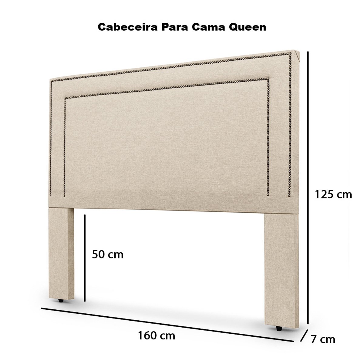 Cabeceira com Tachinhas Metal Fumê Estofada 160cm para Cama Queen Linho Bege Madri - Lh Móveis - 4