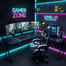 Cadeira Gamer Stillus Ergonômica com Apoio para Os Pés - Preta / Branca + E-book - 1