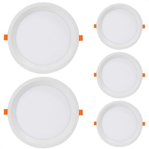 Kit 5 Painel de Led Redondo Embutir Recuado 24w Bivolt Taschibra 6500k Frio