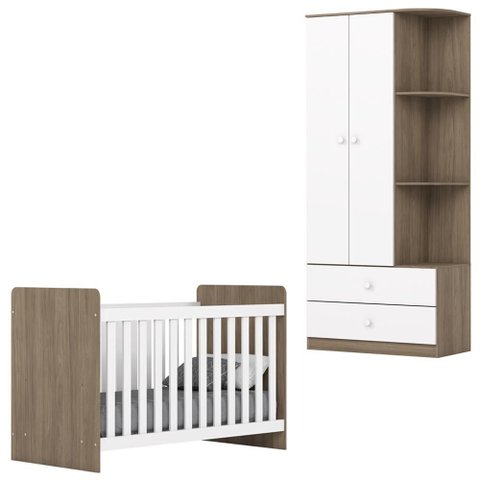 Berco Grade Fixa e Guarda Roupa 2 P 2 G Labirinto Rustico Branco Henn