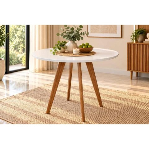 Mesa Cozinha Acerola Madeira c/Vidro 109cm Madeira/Off Cimol