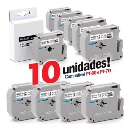 Kit 10 Fita Compatível Brother M231 Mk231 T 12mm Pt 80 70 90 - 2