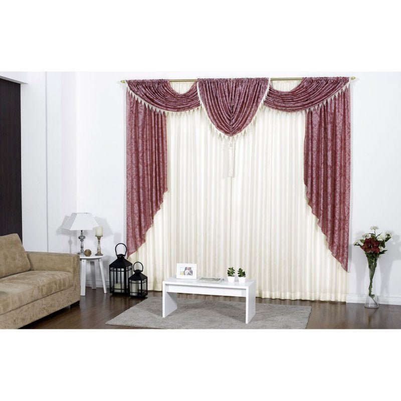 Cortina Imperiale 3,00m x 2,80m - Tecido Vison e Organza Floral - 2