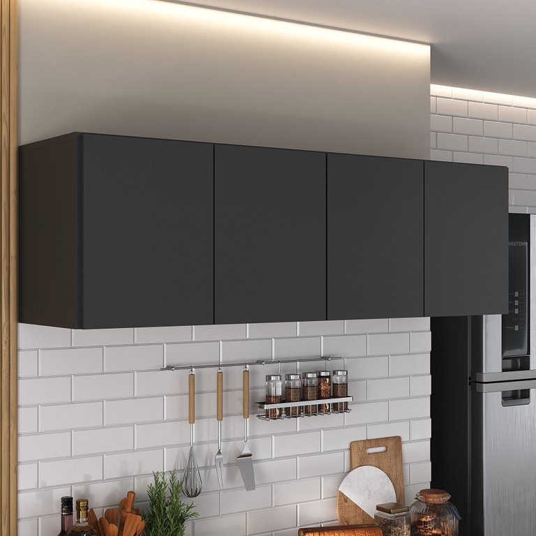 Armário de Cozinha Aéreo 4 Portas Multimóveis Mp2156 Preto