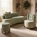 Ver imagem 1 de Kit Decorativo Sofá Curvo Orgânico + 01 Puff e Poltrona Luna Boucle Verde Menta - Montanaris Decor