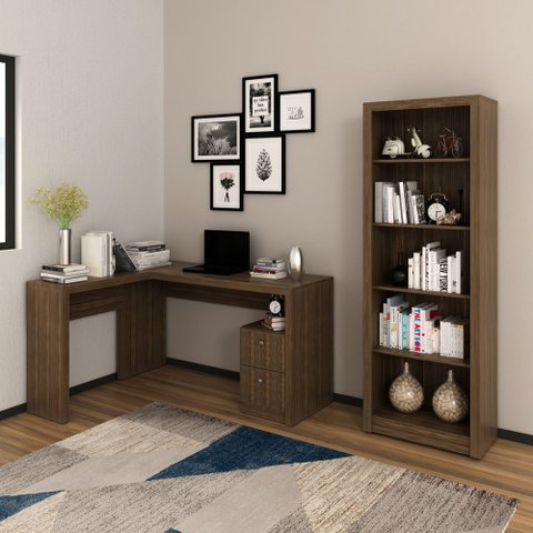 Conjunto de Escritório com Escrivaninha 02 pç CJ43018-074 Tecno Móbili - Tecno Móbili Nogal