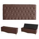 Ver imagem 1 de Kit Estrela Cabeceira de Cama Painel e Calçadeira Baú Botão Cristal Queen 160 Cm Suede Rosê do