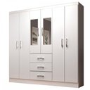 Ver imagem 2 de Guarda-Roupa Solteiro Sevilha 6 Portas 3 Gavetas com Espelho Branco - Evidencia Móveis