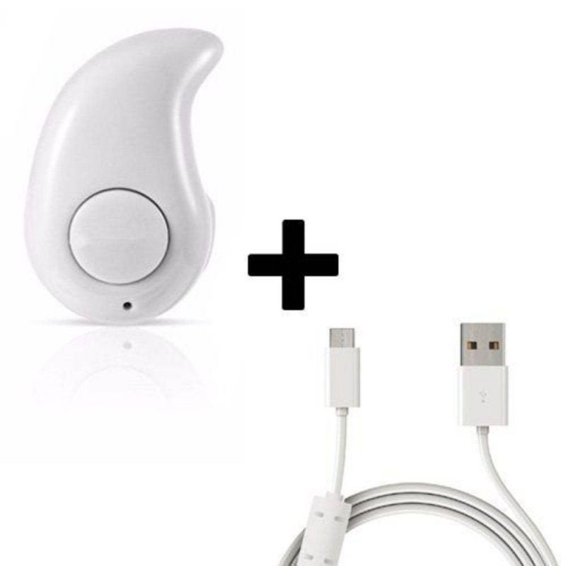 Mini Fone de Ouvido Bluetooth Branco + Cabo de Dados USB para V8 com Filtro 1,5 Metros Branco - 4