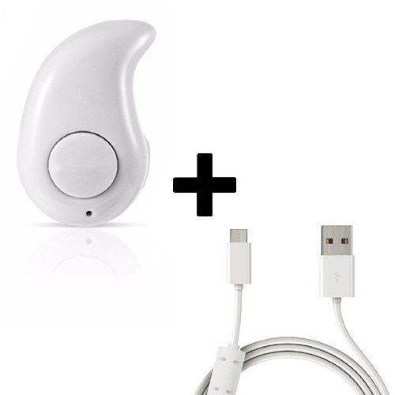 Mini Fone de Ouvido Bluetooth Branco + Cabo de Dados USB para V8 com Filtro 1,5 Metros Branco - 1