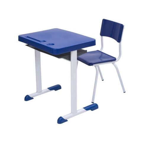 Kit Escolar Individual Azul Mesa e Cadeira Infantil 03 a 06 Anos