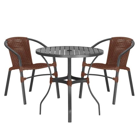 02 Cadeiras Floripa e Mesa Roma 100cm Preta Trama Original Marrom