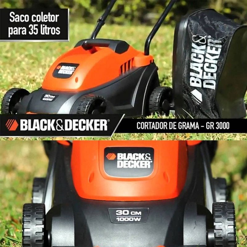 CORTADOR GRAMA BLACK + DECKER GR3000 30CM 1000W + COLETOR - 110v ...