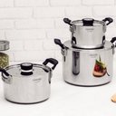 Ver mais imagens de Jogo de 3 Panelas Tramontina Grano Compact Aço Inox Corpo Triplo Alças com Revestimento Silicone