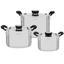 Ver imagem 1 de Jogo de 3 Panelas Tramontina Grano Compact Aço Inox Corpo Triplo Alças com Revestimento Silicone