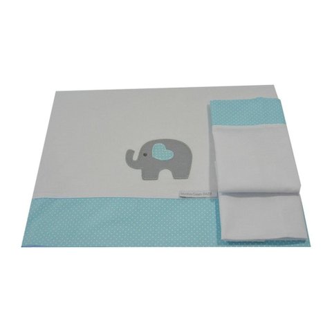 Lençol de Mini Berço Elefante Coração Azul