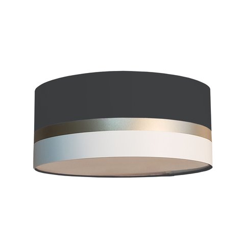 Luminária Plafon Preto Faixas Bronze Cúpula 30x15 Tom Luz