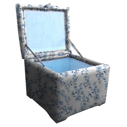 Puff Dado Bau Suite Guarda Volumes 45x45x45 Cm - Cor Floral Ramo Azul