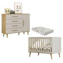 Ver imagem 1 de Berço Americano e Cômoda Infantil Ludmila Off White Bétula com Colchão Gazin - Carolina Baby