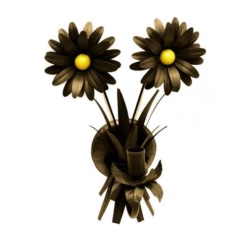 Luminária de Parede Arandela de Ferro Artesanal com Flores Rustica Decorativa - Verniz