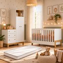Ver mais imagens de Kit Quarto de Bebê Flora Guarda Roupa Cômoda Berço Mini Cama Colchão 130x70 D18 Qmovi