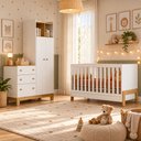 Ver imagem 1 de Kit Quarto de Bebê Flora Guarda Roupa Cômoda Berço Mini Cama Colchão 130x70 D18 Qmovi