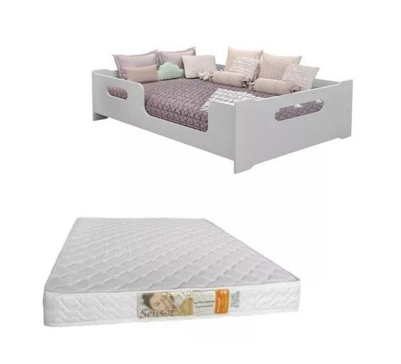 Cama Casal Montessori Encanto Proteção Grade + Colchão Casal