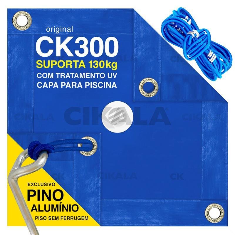 Capa Piscina Azul Ck300 8x4 Metros Ilhós a Cada Metro + Kit - 2