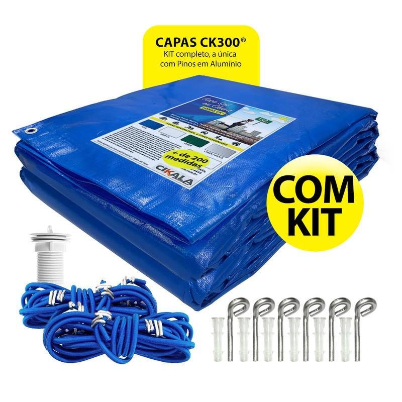 Capa Piscina Azul Ck300 8x4 Metros Ilhós a Cada Metro + Kit - 1