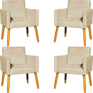 Kit 4 Poltrona para Sala Recepção Consultório Cadeira Nina Suede Cores Pés Palito