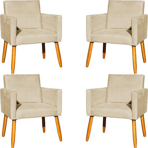 Kit 4 Poltrona para Sala Recepção Consultório Cadeira Nina Suede Cores Pés Palito