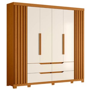 Guarda Roupa Doble Casal Ripado 6 Portas 4 Gavetas Albatroz Cor Cinamomo Off White