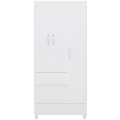 Guarda-Roupa Solteiro 3 Portas 2 Gavetas Wend Branco/Rosa/Branco Flex
