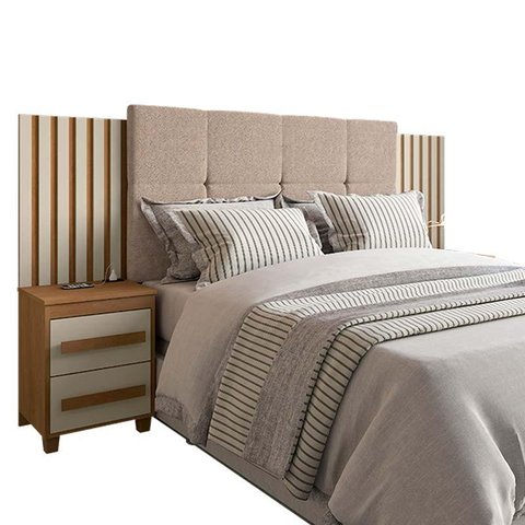 Cabeceira Ripada Estofada Casal / Queen / King com 2 Criados Suíça Rv Móveis Cinamomo/off White