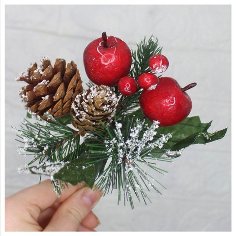 Kit 4 Ramos Maçã Decoração Natal Artificial com Detalhes Branco 17cm