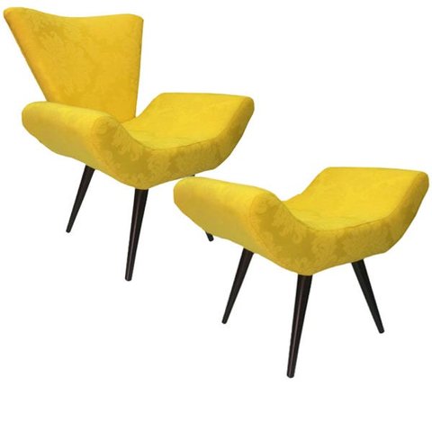 Poltrona com Puff Elegance Pé Palito 13 Amarelo