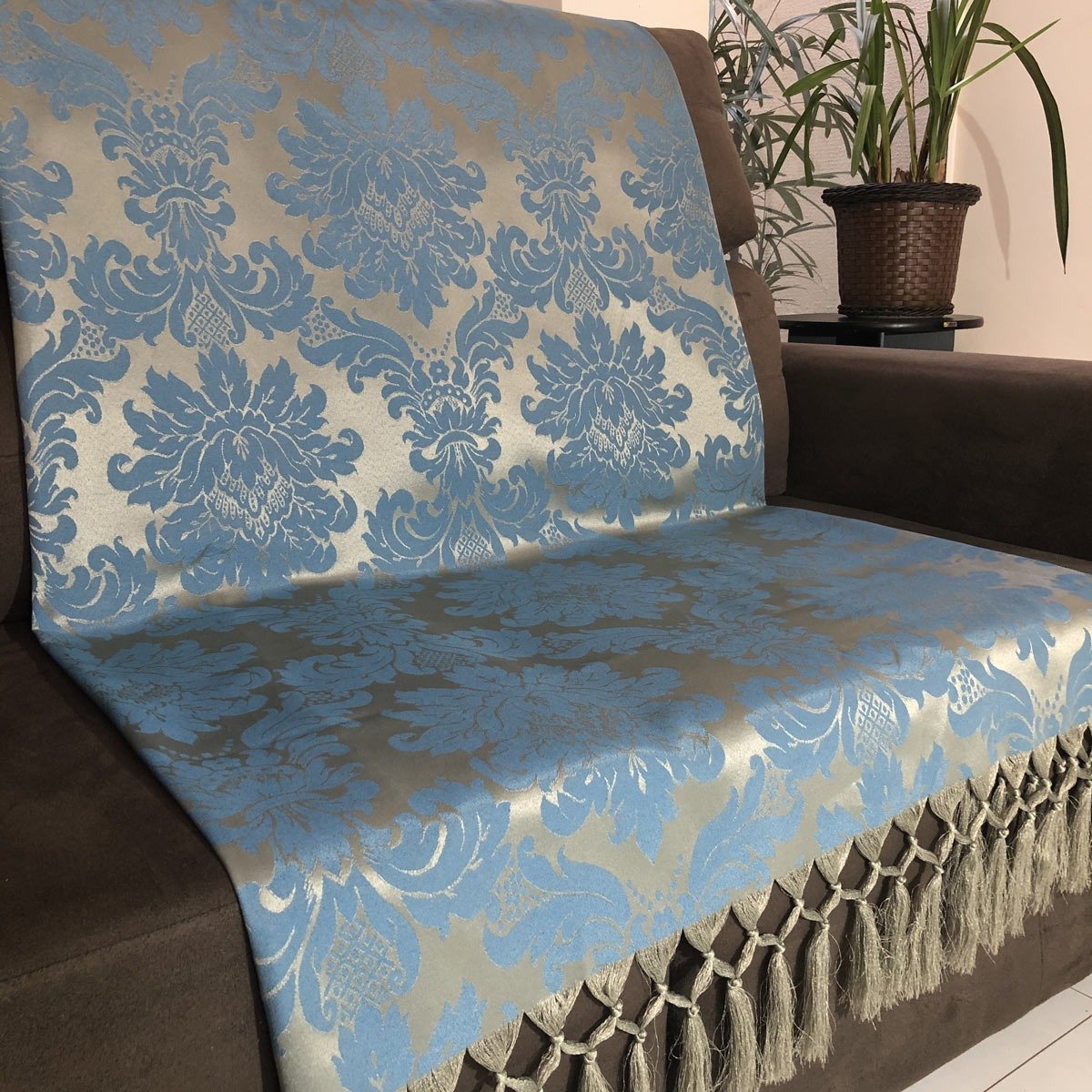 Manta de Sofá Jacquard Azul com Dourado 190x140 - 2