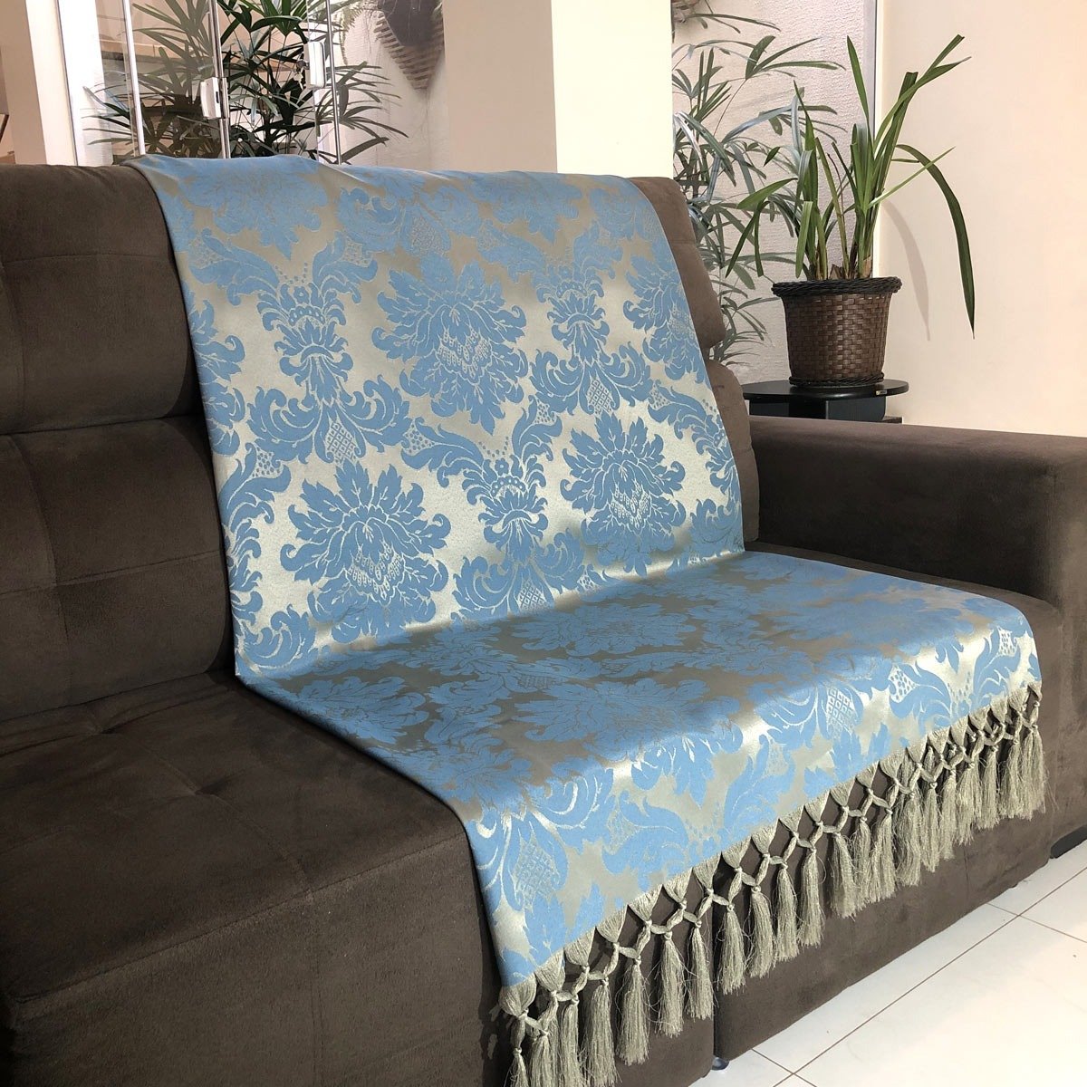 Manta de Sofá Jacquard Azul com Dourado 190x140 - 1