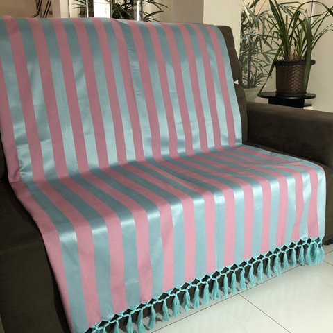 Manta de Sofá Jacquard Azul Claro com Rosa 190x140