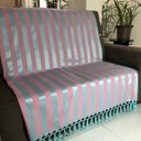 Ver imagem 1 de Manta de Sofá Jacquard Azul Claro com Rosa 190x140