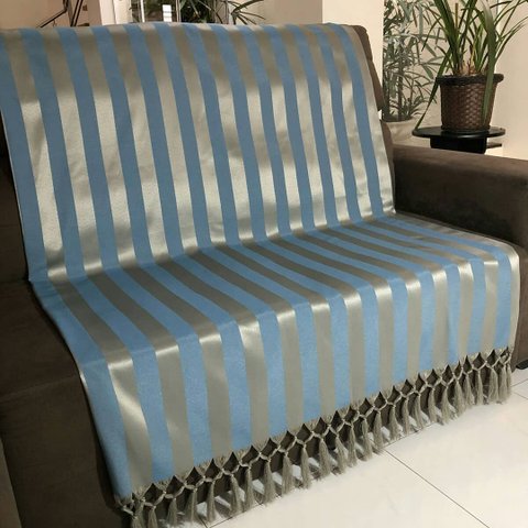 Manta de Sofá Jacquard Azul com Dourado 190x140